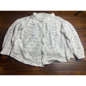 SIONI Cardigan Sweater Women's Size Large Blue White Knitted Collated Button Up